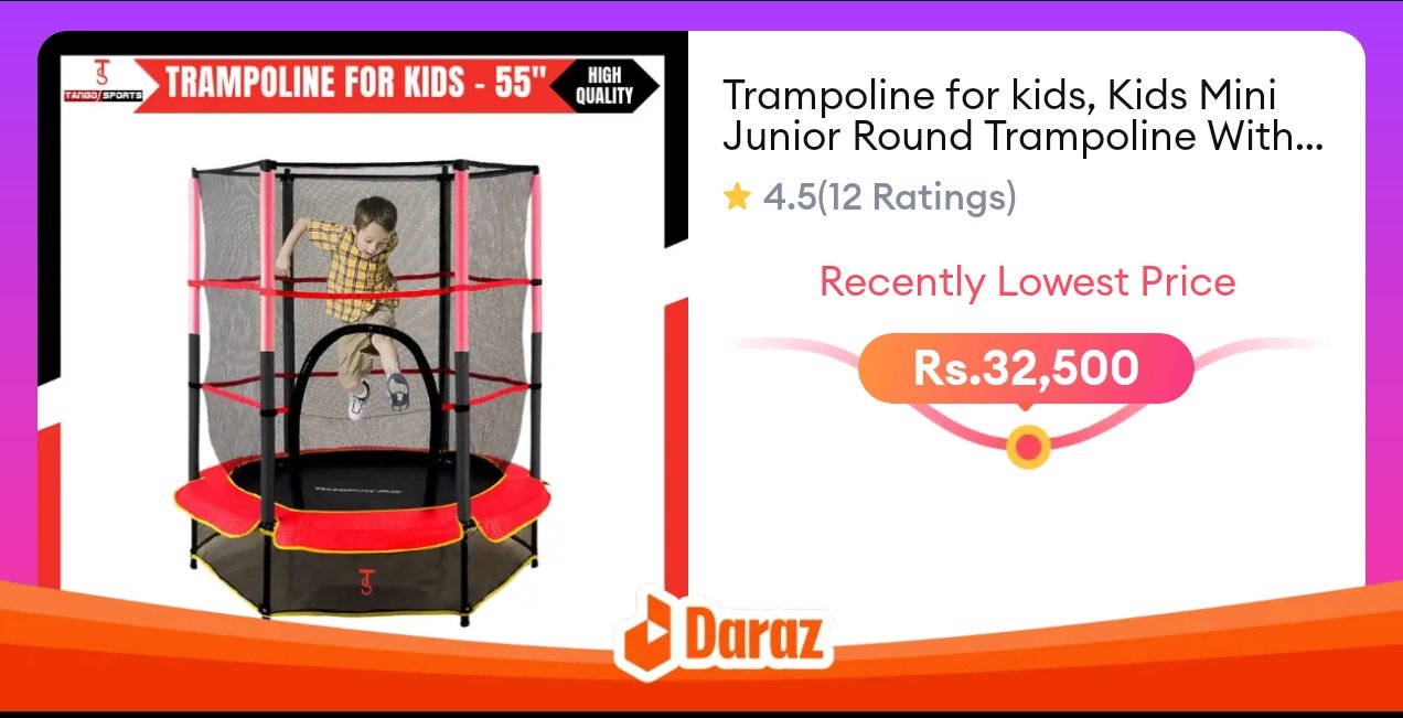 Kids mini trampoline 4.5ft with safety net for indoor outdoor use in Pakistan